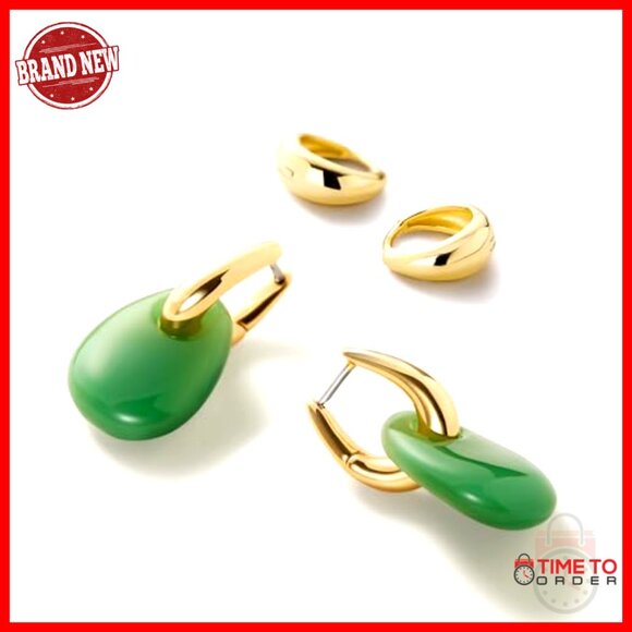 14K Gold Plated Silver Two Tone Dangle Hoop Earrings Hypoallergenic Tarnish Free - Picture 6 of 7